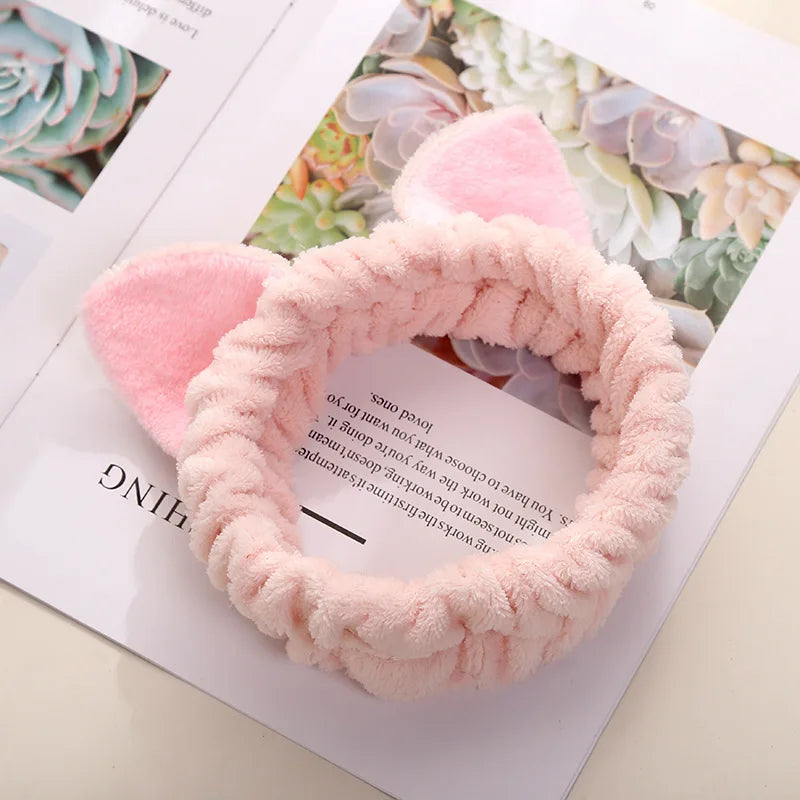 2020 New Hairbands For Women Girls Headbands Coral Fleece Wash Face Cat Ear Headwear Hair Bands Turban Hair Accessories