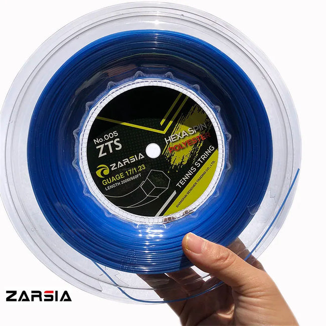 1 Reel ZARSIA Hexagon Tennis Strings Durable Hex Polyester Tennis Racket String 1.23MM 200M Big Banger Blue String