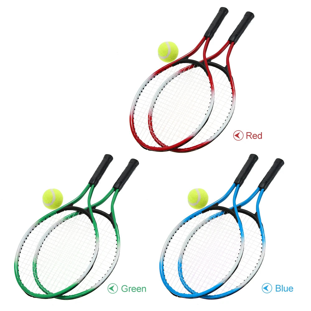 2Pcs Kids Outdoor Sports Tennis Rackets Tennis String Racquets with 1 Tennis Ball and Cover Bag Iron Alloy 3 Colors Optional