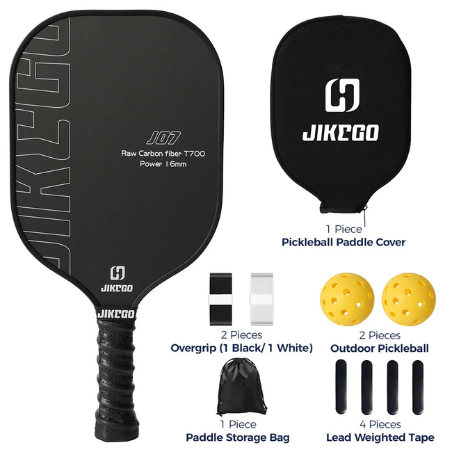 JIKEGO T700 Raw Carbon Fiber Pickleball Paddle Set 16mm Racquet Pickle Ball Racket Professional Lead Tape Cover Men Women RCF