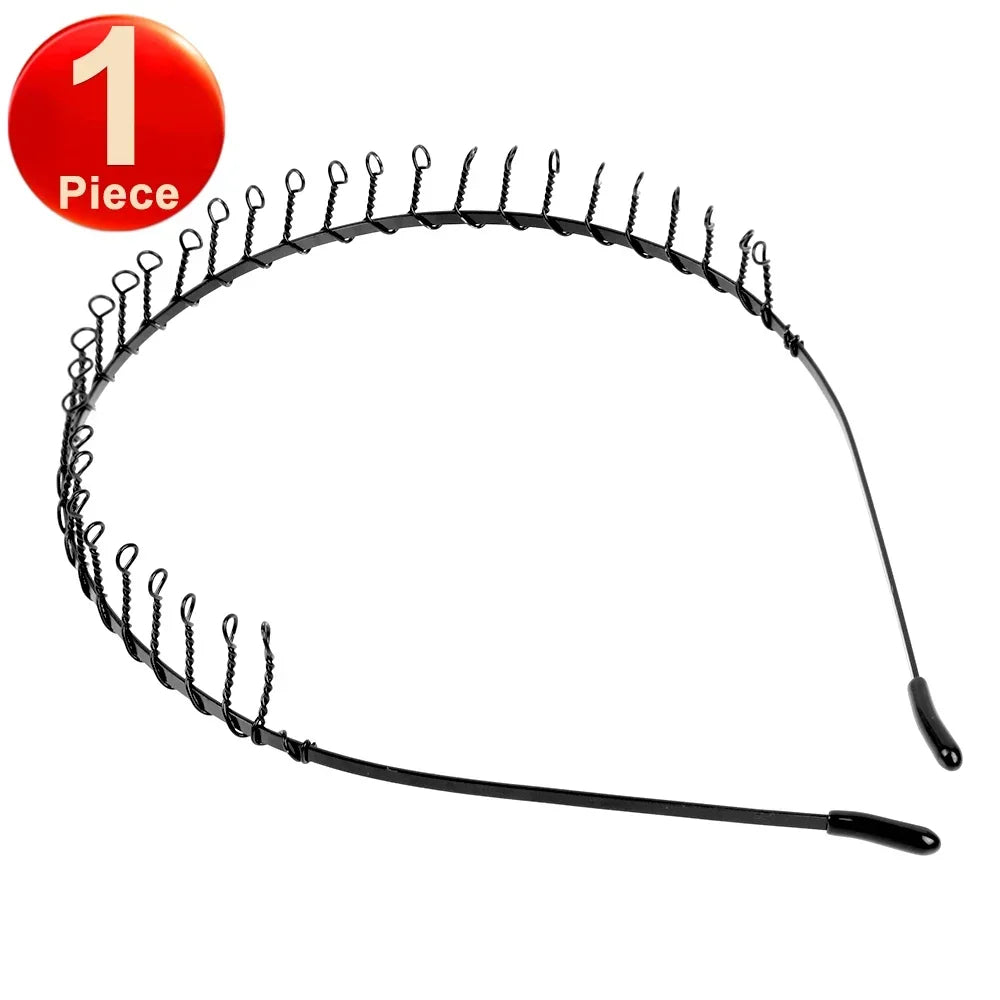 6pcs Fashion Metal Hair Band for Men Women Unisex Black Wavy Hair Head Hoop Band Sports Headband Hairband Hair Accessories Gift