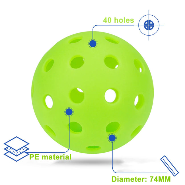 6Pcs/Pack Glow in The Dark Pickleballs 74MM Luminous Outdoor Balls with 40 Holes for Night Play and Training 7 Colors