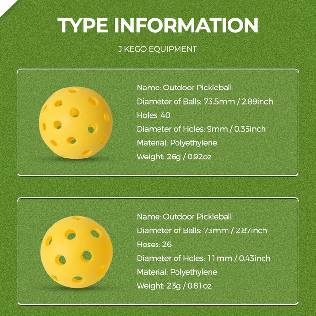 JIKEGO Pickleball Balls Outdoor 40 Holes 8 12 16 Packs 25g PE Pickleballs Competition Training Indoor 26 Holes Yellow