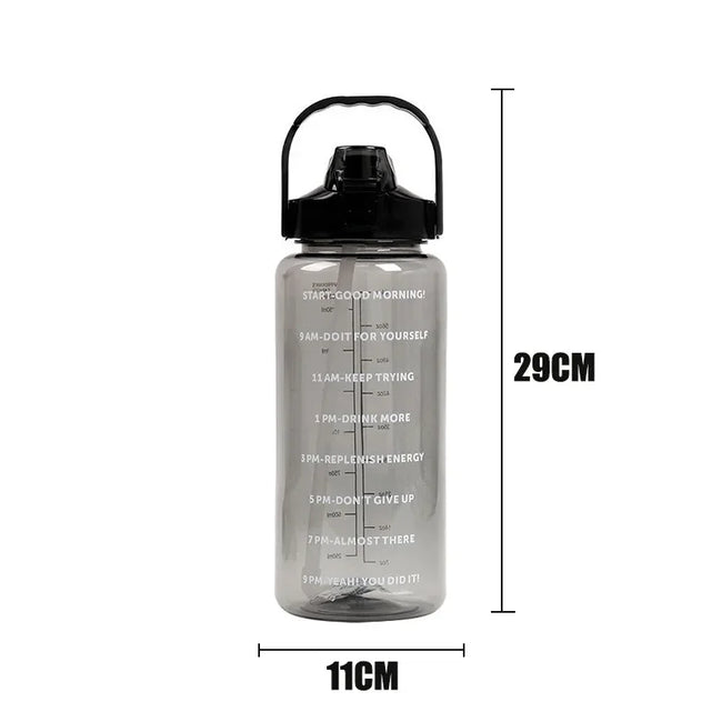 2L Big Water Bottle For Sports With Straws Time Marker Drinking Kittle Bicycle Gym Tumbler Cups Outdoor Fitness Safety Buckle