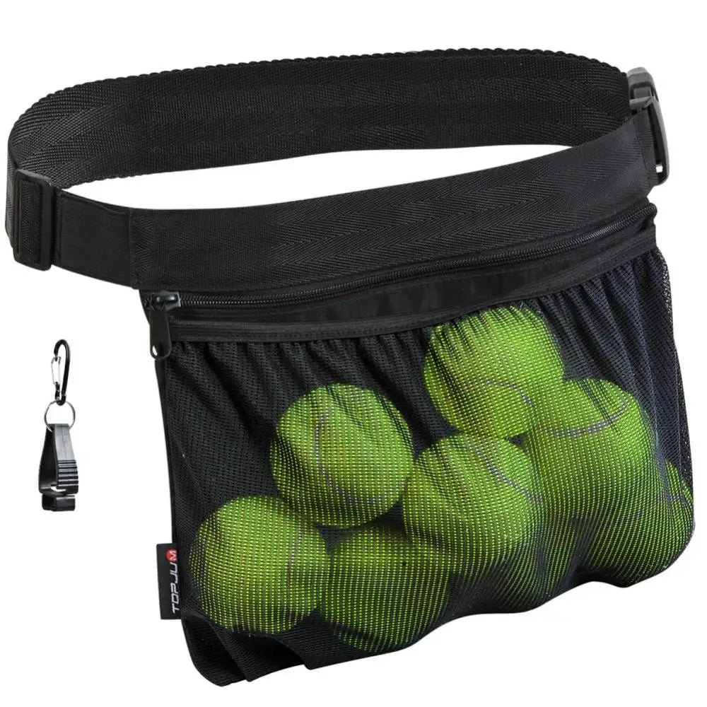 Tennis Ball Holder Adjustable Tennis Ball Waist Bag Sweatproof Mesh Cloth Ball Pouch Pickleball Training Holding Bag Accessory