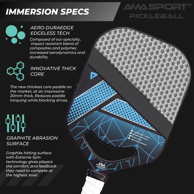 AMASPORT USAPA Approved Pickleball Paddle Elongated Paddle 20mm Thick Core Friction Carbon Fiber Texture Surface Edgeless PP001