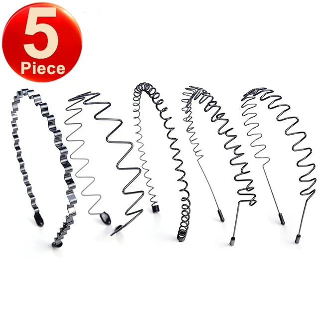 6pcs Fashion Metal Hair Band for Men Women Unisex Black Wavy Hair Head Hoop Band Sports Headband Hairband Hair Accessories Gift