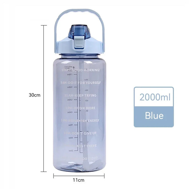 2L Big Water Bottle For Sports With Straws Time Marker Drinking Kittle Bicycle Gym Tumbler Cups Outdoor Fitness Safety Buckle