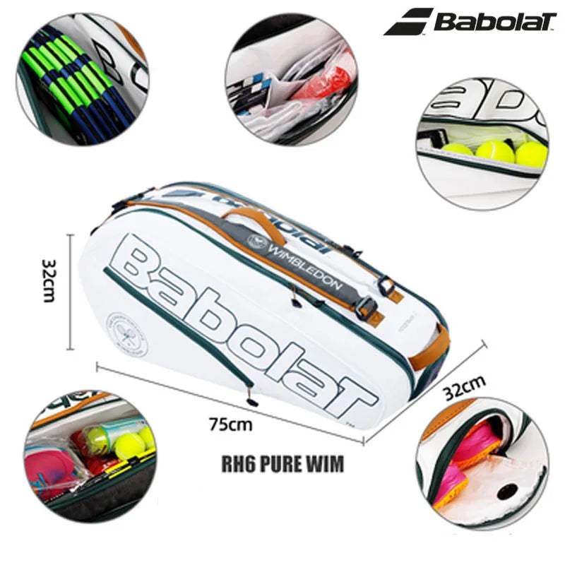 Original Pure Wim Babolat Tennis Backpack 6R Large Capacity Nadel Type Squash Tennis Racket Bag Portable Shoes Compartment Bags