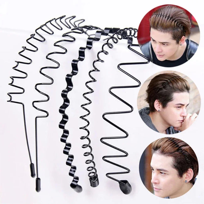 6pcs Fashion Metal Hair Band for Men Women Unisex Black Wavy Hair Head Hoop Band Sports Headband Hairband Hair Accessories Gift