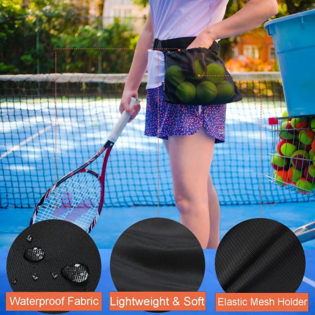 Tennis Ball Holder Adjustable Tennis Ball Waist Bag Sweatproof Mesh Cloth Ball Pouch Pickleball Training Holding Bag Accessory