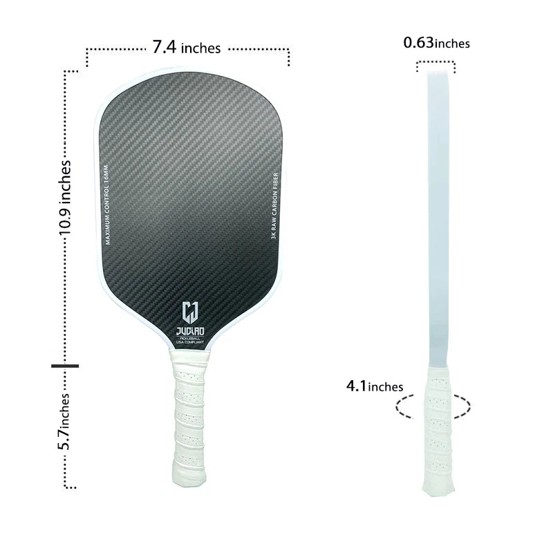 3K Raw Carbon Surface With High Grit & Spin USAPA Compliant With 16MM Polypropylene Honeycomb Core Lightweight Pickleball Paddle