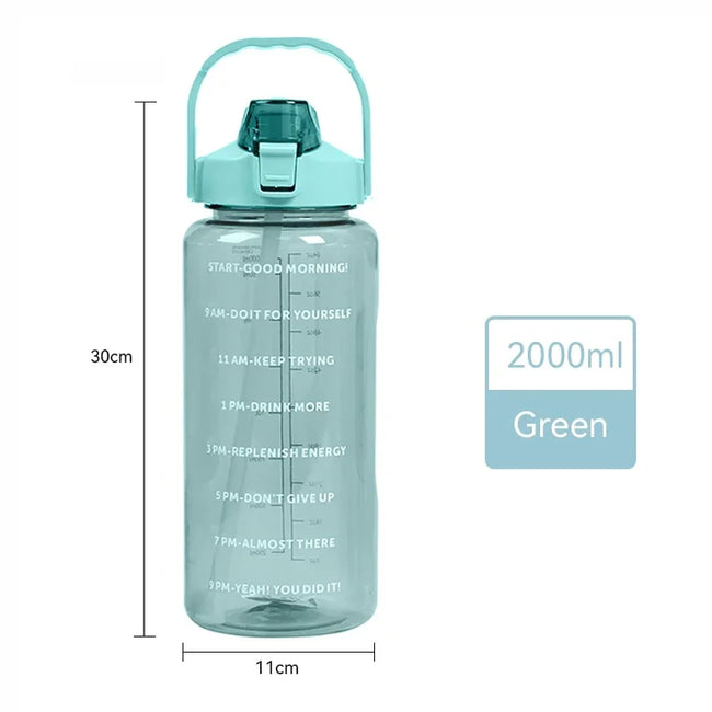 2L Big Water Bottle For Sports With Straws Time Marker Drinking Kittle Bicycle Gym Tumbler Cups Outdoor Fitness Safety Buckle