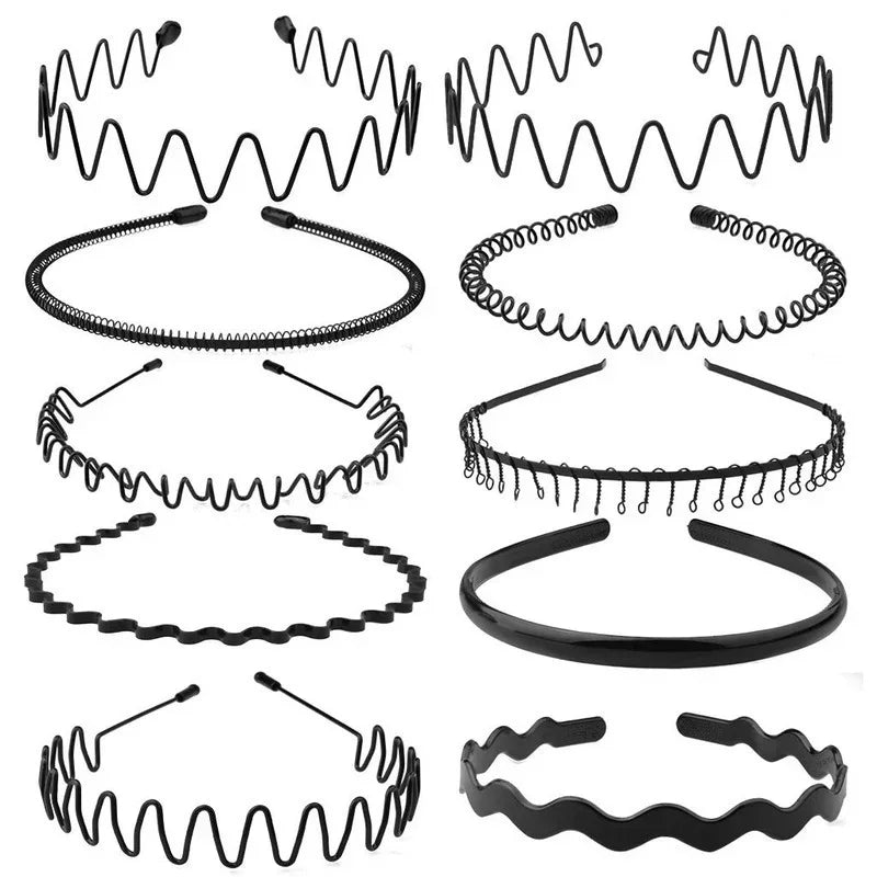 6pcs Fashion Metal Hair Band for Men Women Unisex Black Wavy Hair Head Hoop Band Sports Headband Hairband Hair Accessories Gift