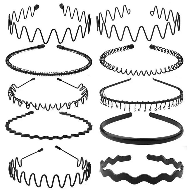 6pcs Fashion Metal Hair Band for Men Women Unisex Black Wavy Hair Head Hoop Band Sports Headband Hairband Hair Accessories Gift