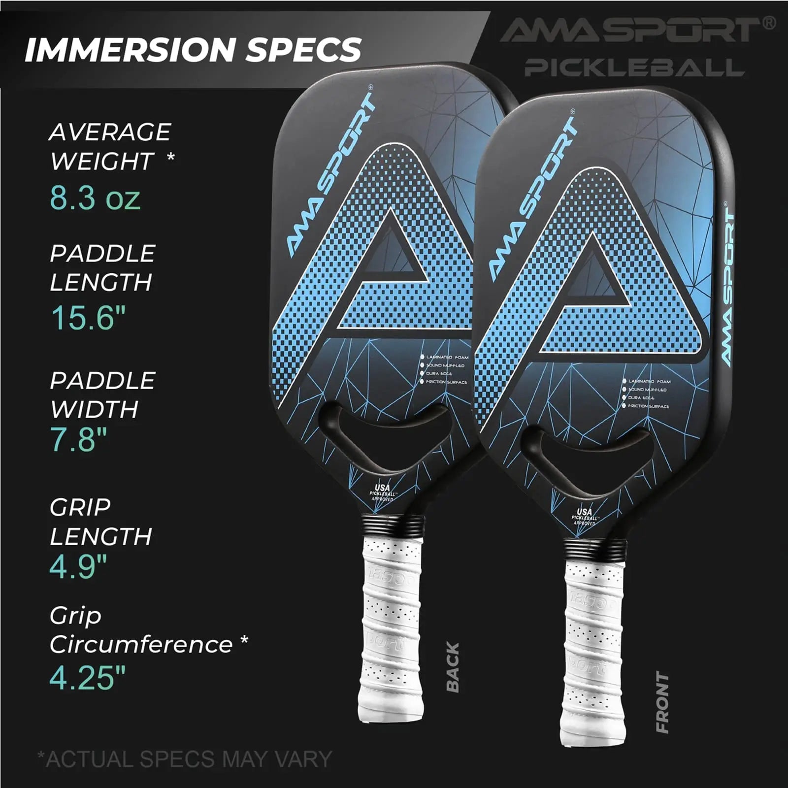 AMASPORT USAPA Approved Pickleball Paddle Elongated Paddle 20mm Thick Core Friction Carbon Fiber Texture Surface Edgeless PP001