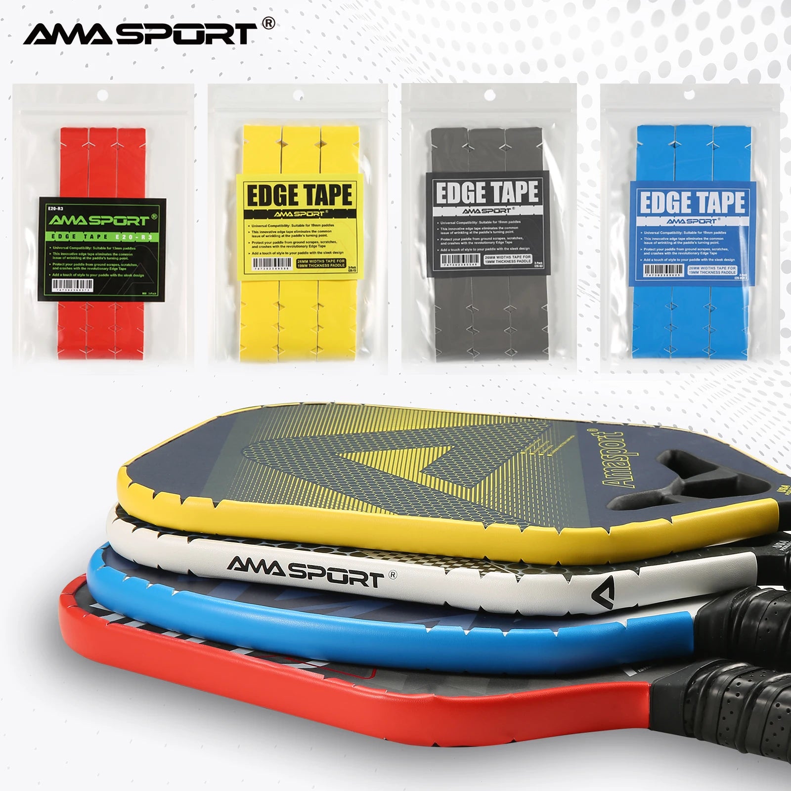 AMASPORT Pickleball Paddle Protection Tape 20mm/23mm/26mm Paddle Head Edge Guard Racket Edge Protection Tapes